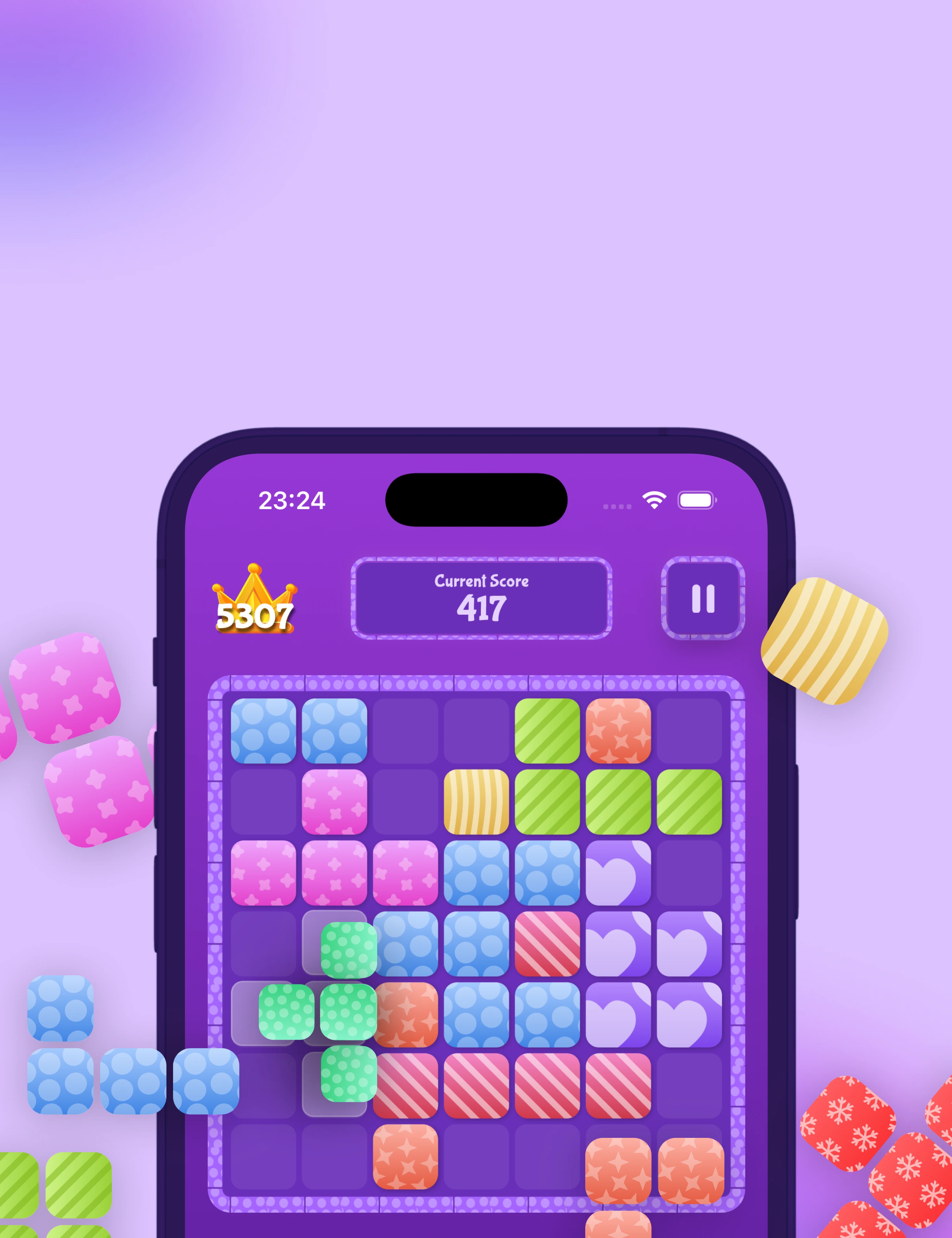 Sukara phone showing candy block gameplay